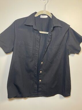 Hannah Canvas Black Short-Sleeve Button-Down 100% Linen Shirt, Classic Collar